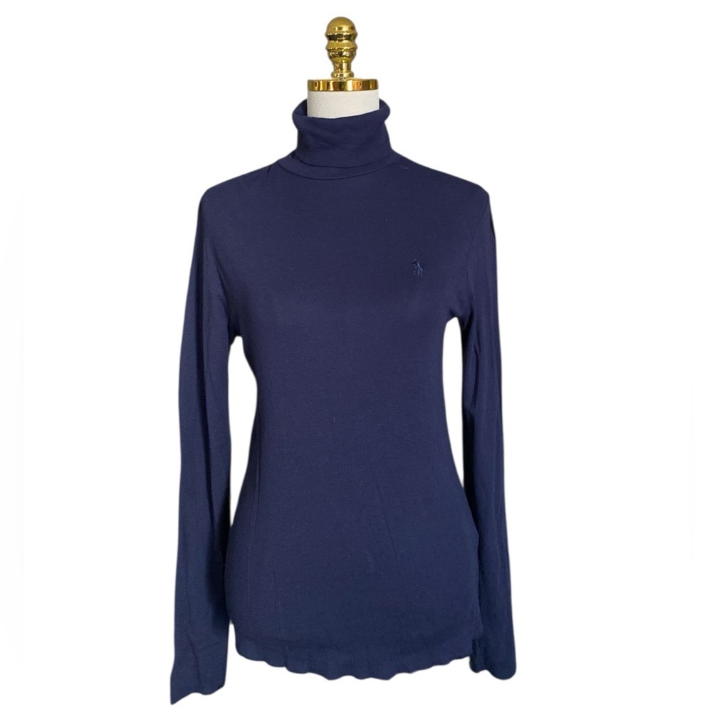 Polo Ralph Lauren Women Navy Lyocell-Cotton Blend Turtleneck Top Size XL